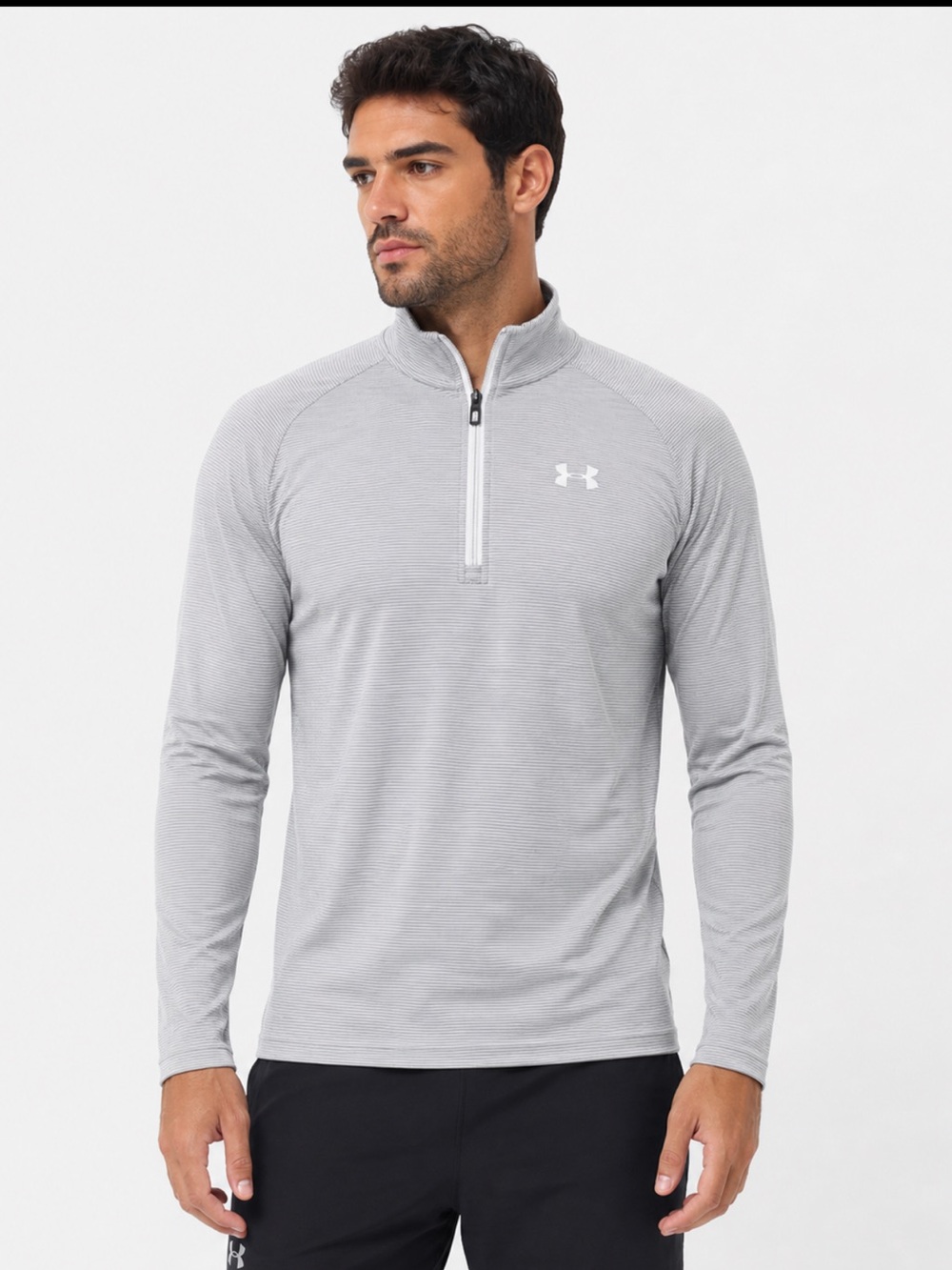 Under Armour HeatGear Quarter Zip Long Sleeve Top Loose Fit Gray Stripe - Size S